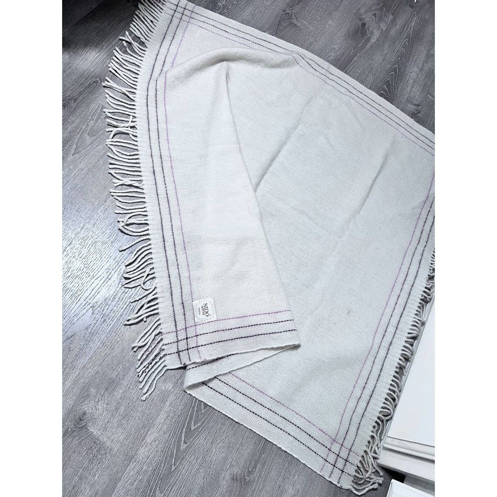 NIDO NOTTE THROW BLANKET Fringe Beige 100% Wool MADE IN ITALY 53”X53” EUC